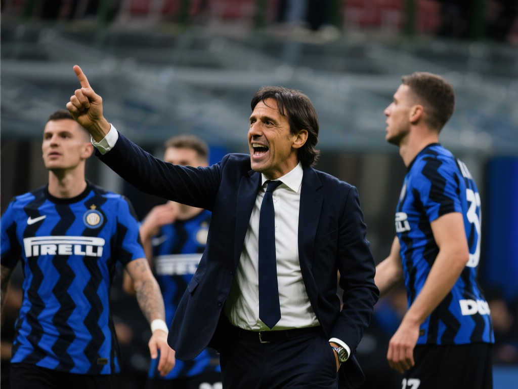 暴雨如注,西蒙尼·因扎吉边线激情指挥,激励国米将士奋战!